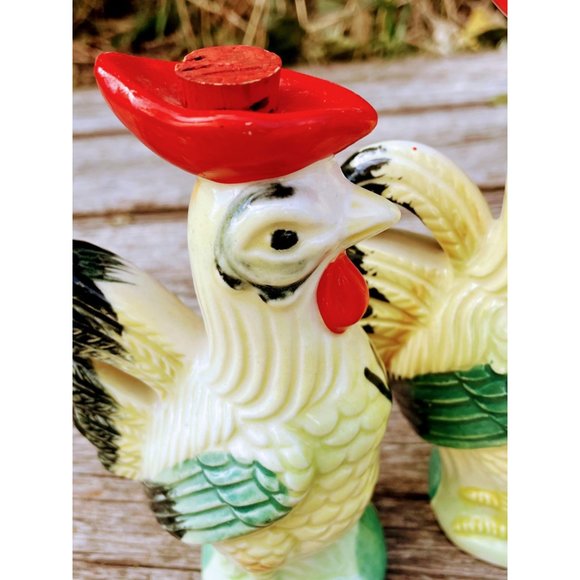 Vintage Oil and Vinegar Bottles Chicken Rooster Farmhouse Primitive - Picture 5 of 8